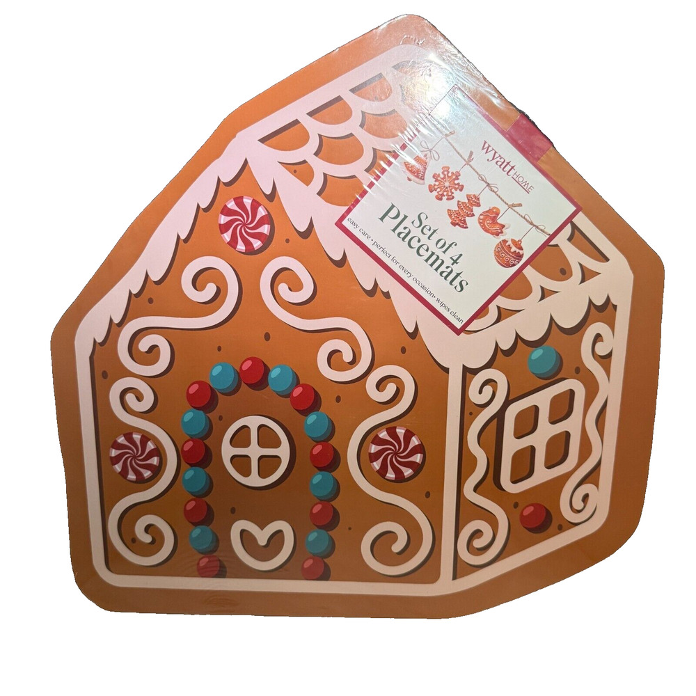 NEW Wyatt Home Set of 4 MDF Placemats with Gingerbread House Design Cork Backing